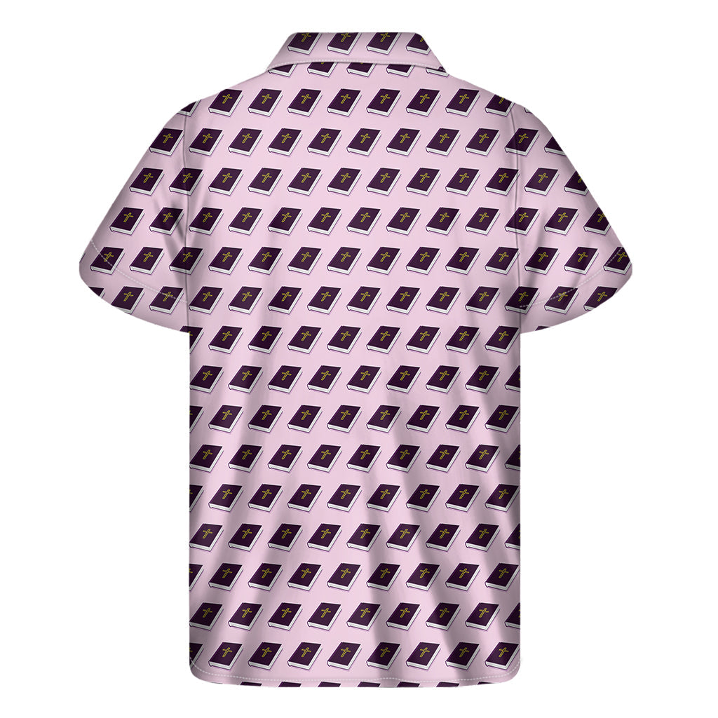 Island Vibes: Hawaiian Purple Holy Bible Pattern Print Short Sleeve Shirt for Men - 2
