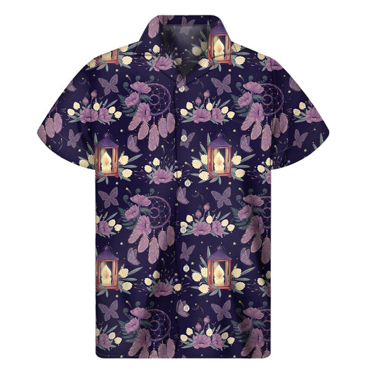 Island Dreamer: Hawaiian Short Sleeve Shirt in Purple Indian Dream Catcher Print - 1