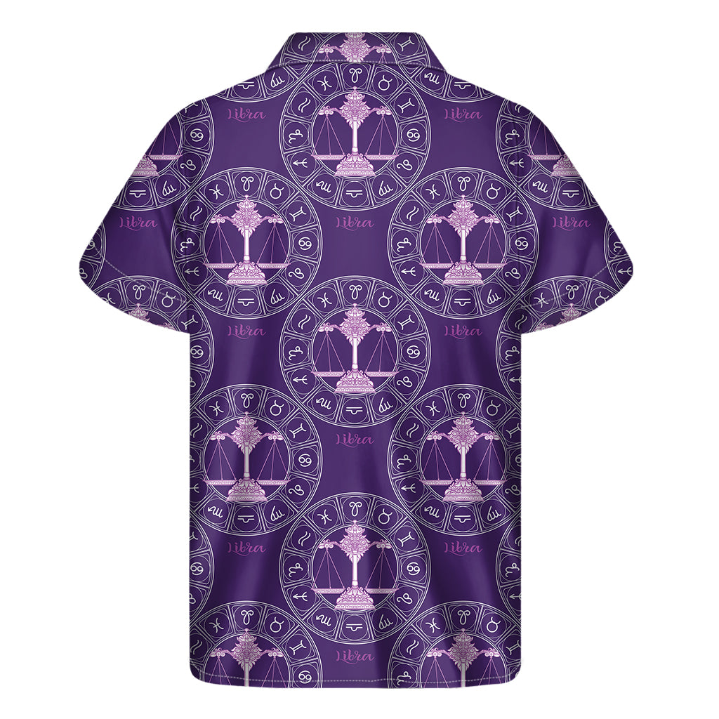 Purple Libra Zodiac Pattern Hawaiian Short Sleeve Shirt - 2