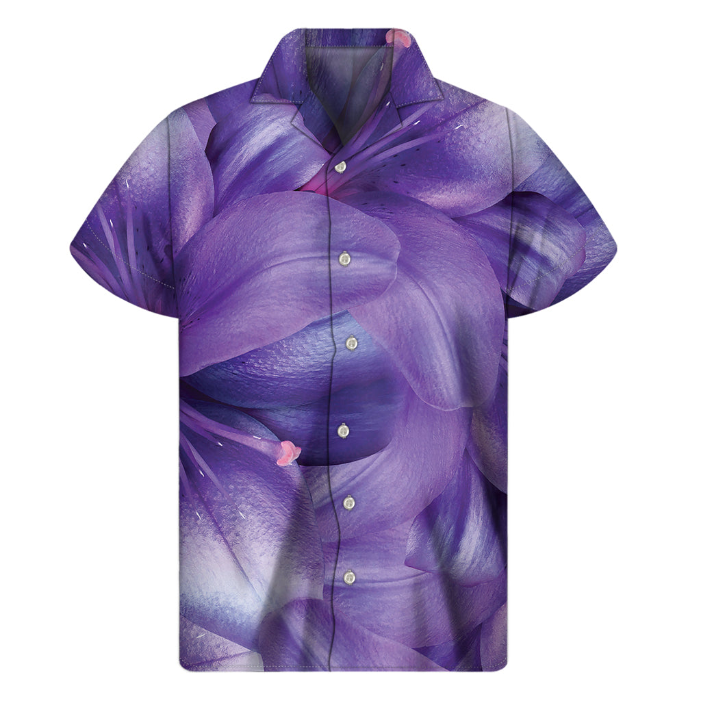 Purple Lily Paradise: Men's Hawaiian Short Sleeve Shirt - 1