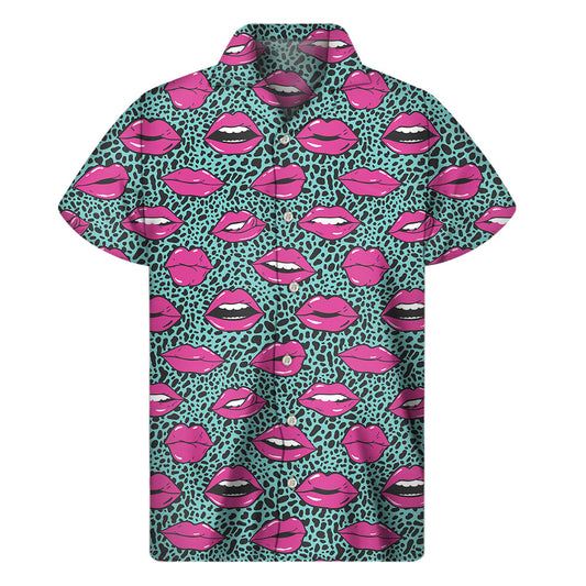 Purple Lips Hawaiian Print Short Sleeve Shirt - 1