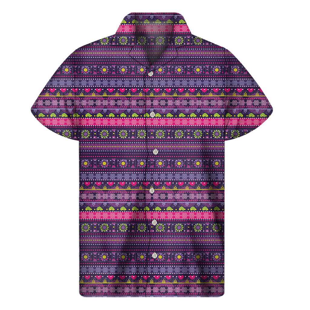 Purple Native Tribal Pattern Hawaiian Short Sleeve Shirt - 1