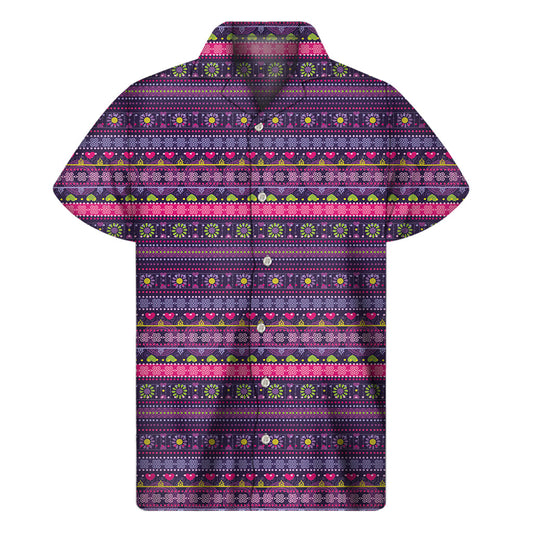 Purple Native Tribal Pattern Hawaiian Short Sleeve Shirt - 1