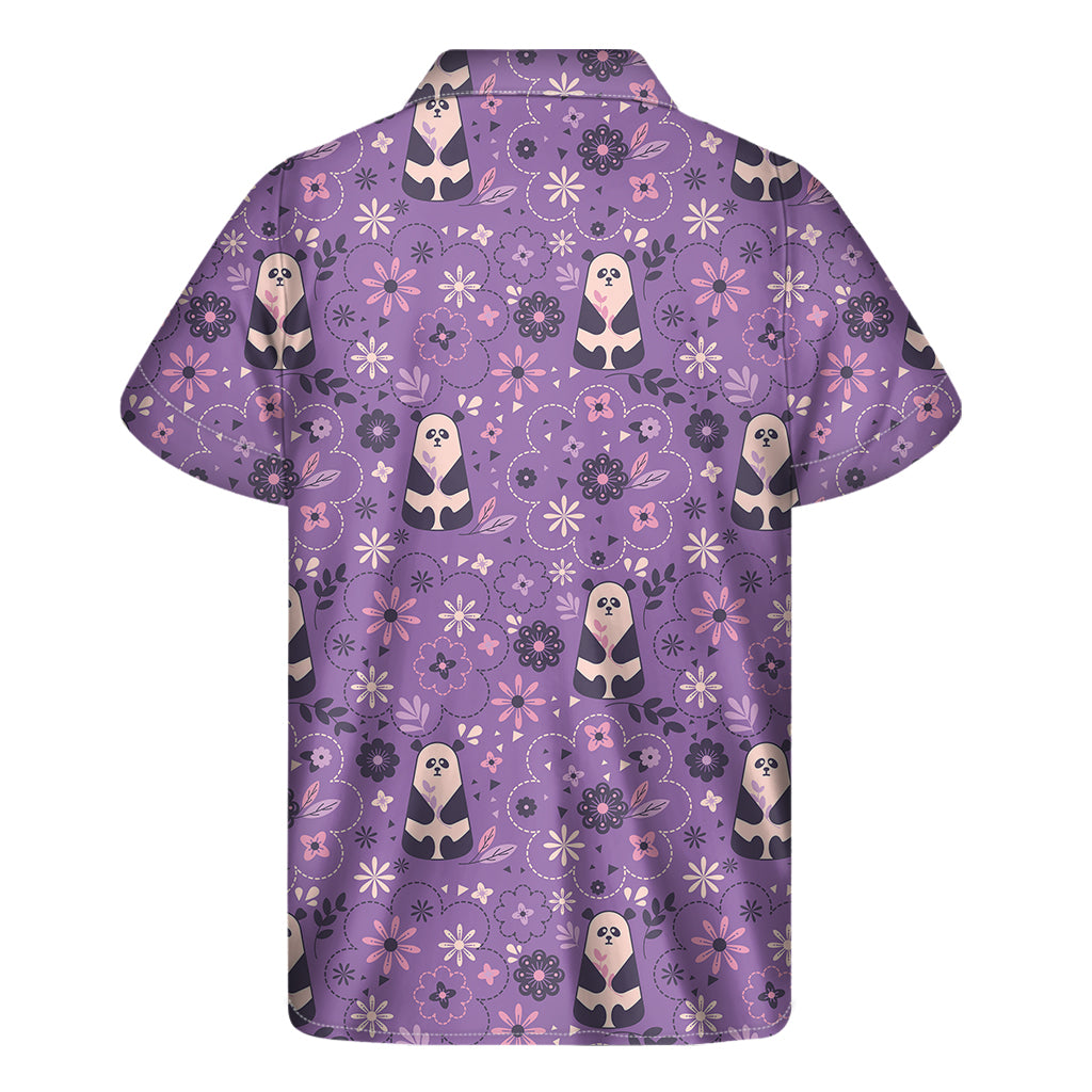 Purple Panda and Flower Pattern Hawaiian Short Sleeve Shirt - 2