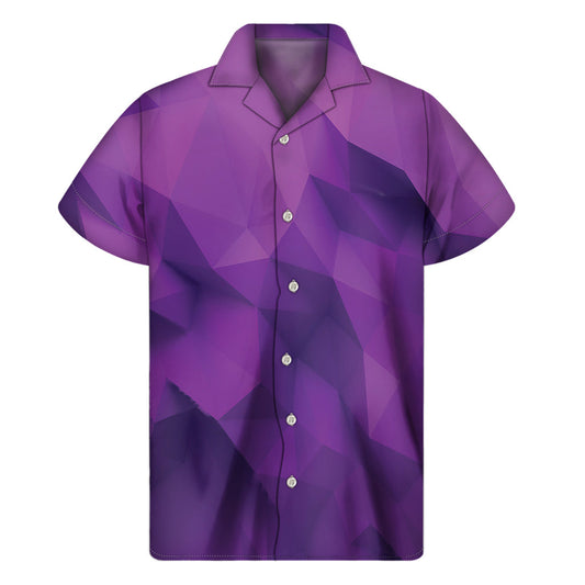 Island Vibe: Purple Polygonal Geometric Print Hawaiian Short Sleeve Shirt - 1