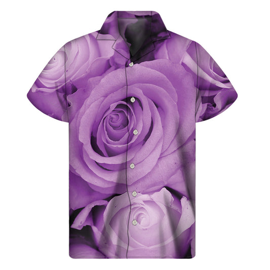 Purple Rose Paradise: Men's Hawaiian Short Sleeve Shirt - 1