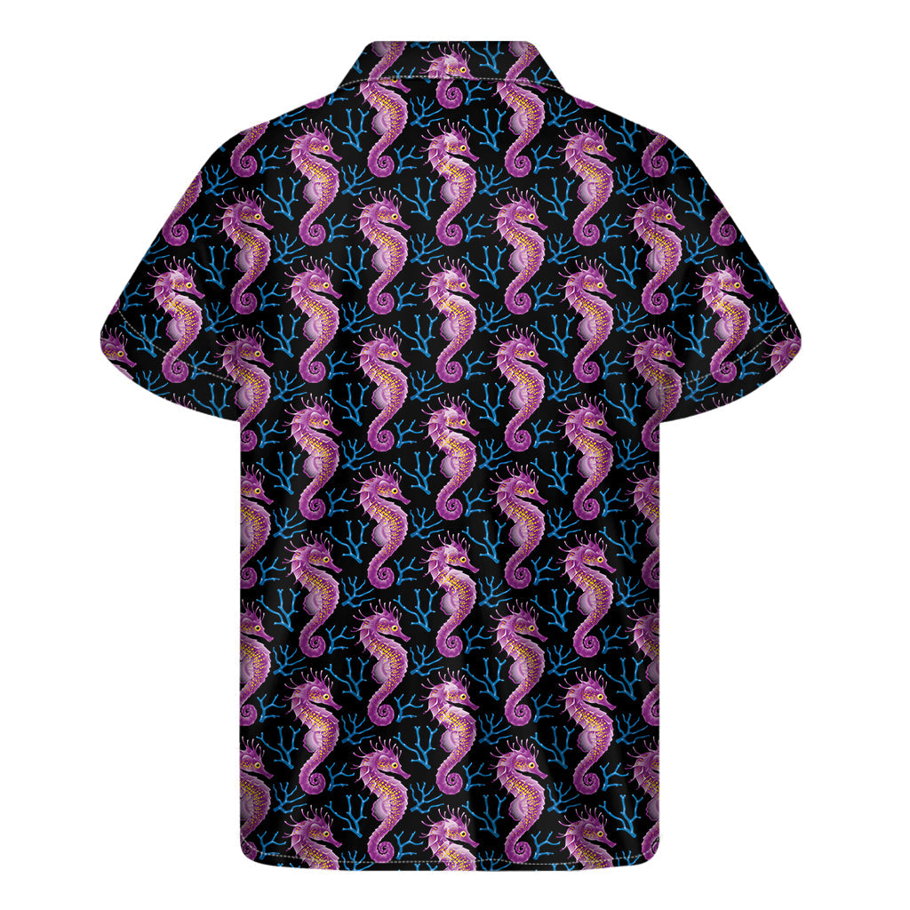 Purple Seahorse Paradise: Men's Hawaiian Short Sleeve Shirt - 2