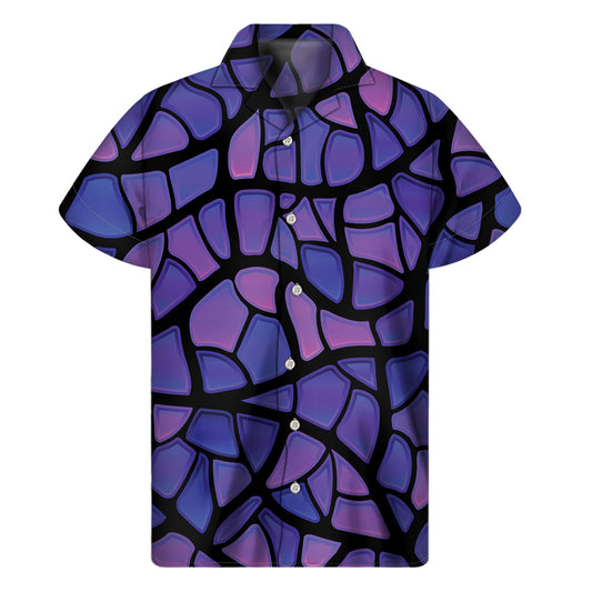 Island Vibes: Purple Stained Glass Mosaic Hawaiian Short Sleeve Shirt - 1