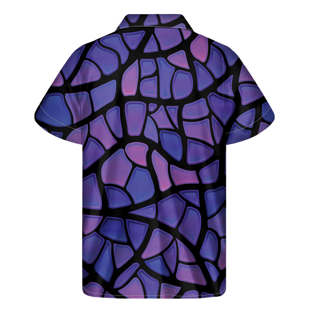Island Vibes: Purple Stained Glass Mosaic Hawaiian Short Sleeve Shirt - 2