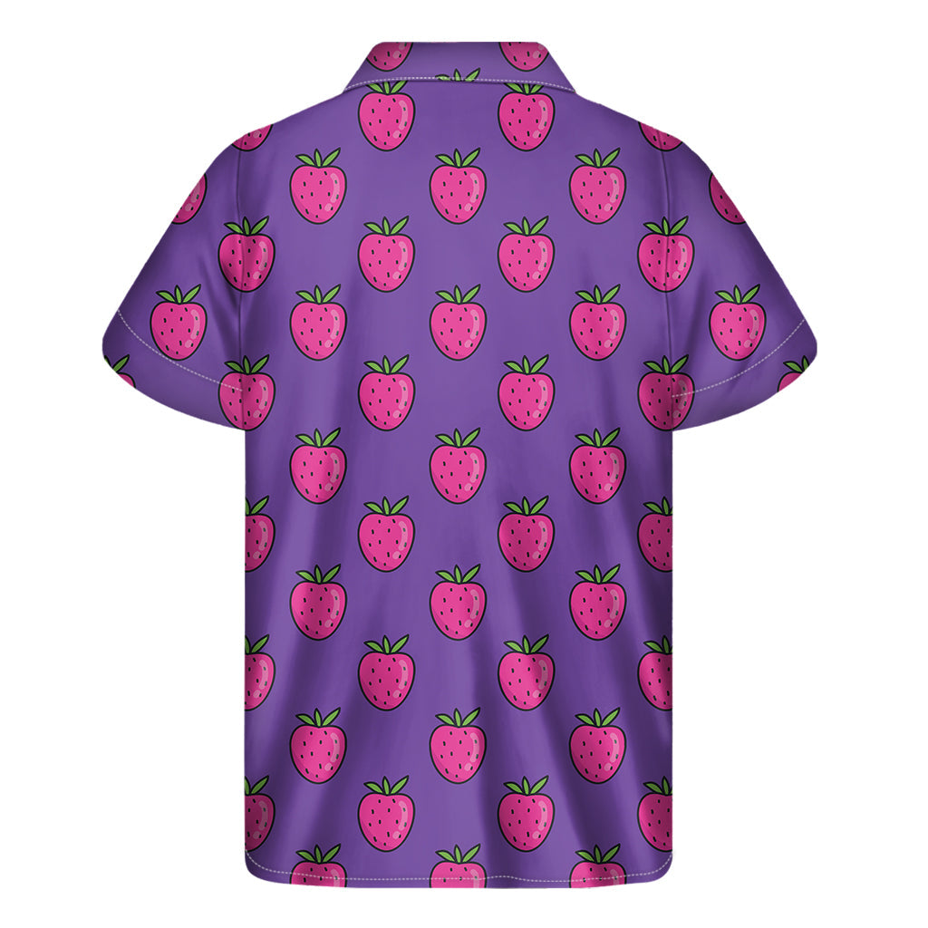 Island Vibes: Purple Strawberry Pattern Hawaiian Short Sleeve Shirt - 2