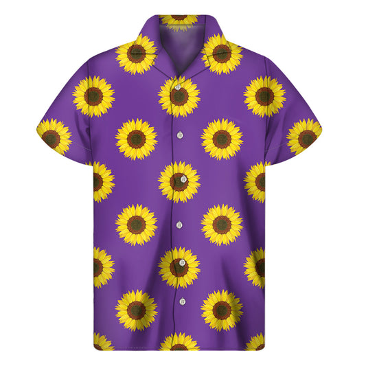 Purple Sunflower Paradise: Men's Hawaiian Short Sleeve Shirt - 1
