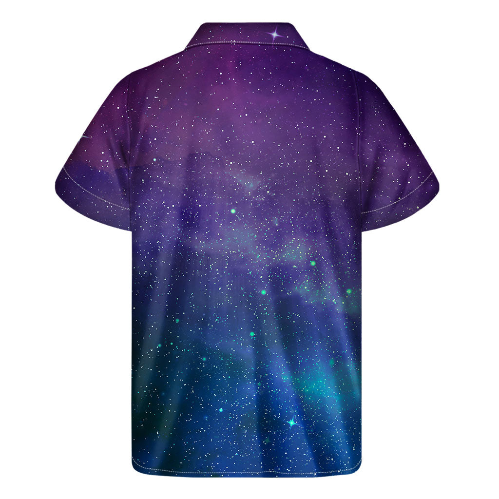Galactic Vibes: Hawaiian Short Sleeve Shirt in Purple Turquoise - 2