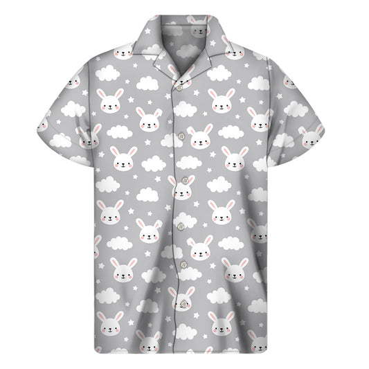 Rabbit and Cloud Pattern Hawaiian Short Sleeve Shirt - 1