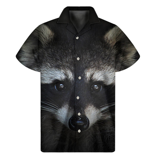 Raccoon Portrait Hawaiian Short Sleeve Shirt: Embrace Aloha Vibes in Style - 1
