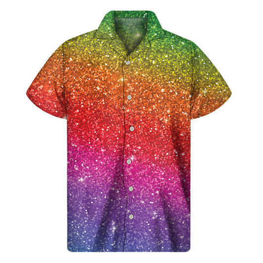 Island Vibes: Rainbow Glitter Artwork Hawaiian Short Sleeve Shirt - 1
