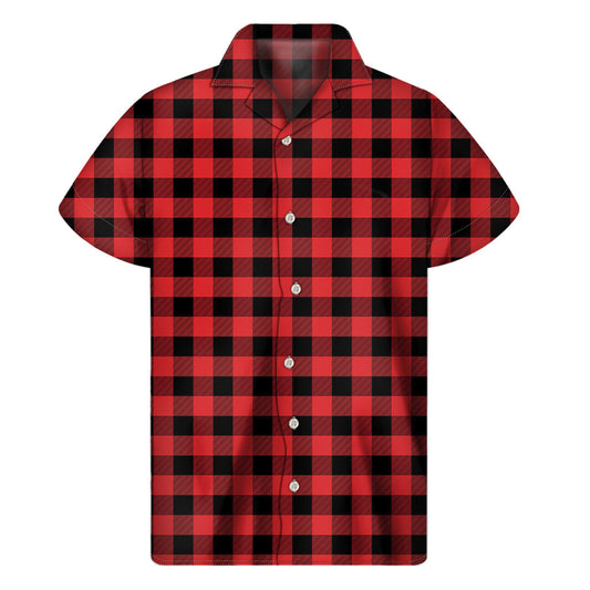 Red and Black Buffalo Plaid Hawaiian Short Sleeve Shirt - 1