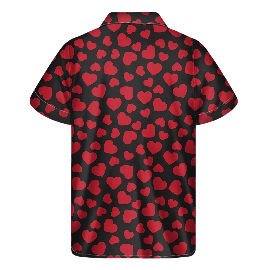 Red and Black Heart Pattern Hawaiian Short Sleeve Shirt - 2