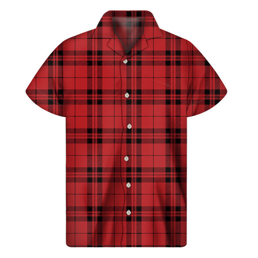 Island Vibes: Red and Black Tartan Hawaiian Short Sleeve Shirt - 1