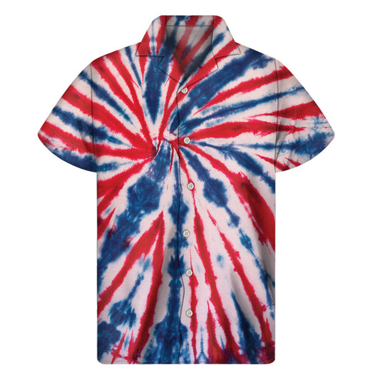 Red and Blue Spider Tie Dye Hawaiian Shirt - 1