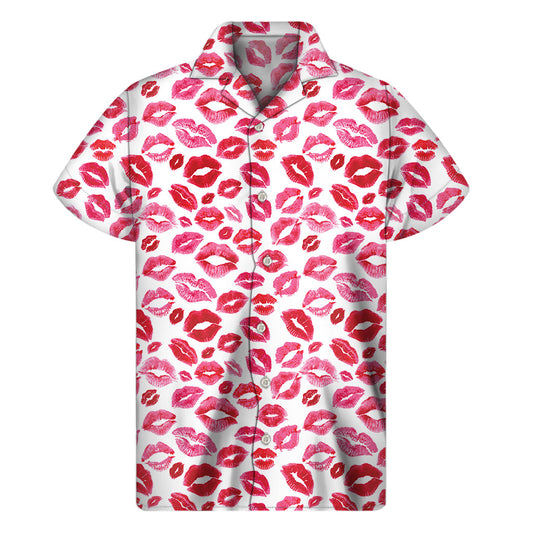 Island Love: Red and Pink Lips Hawaiian Short Sleeve Shirt - 1