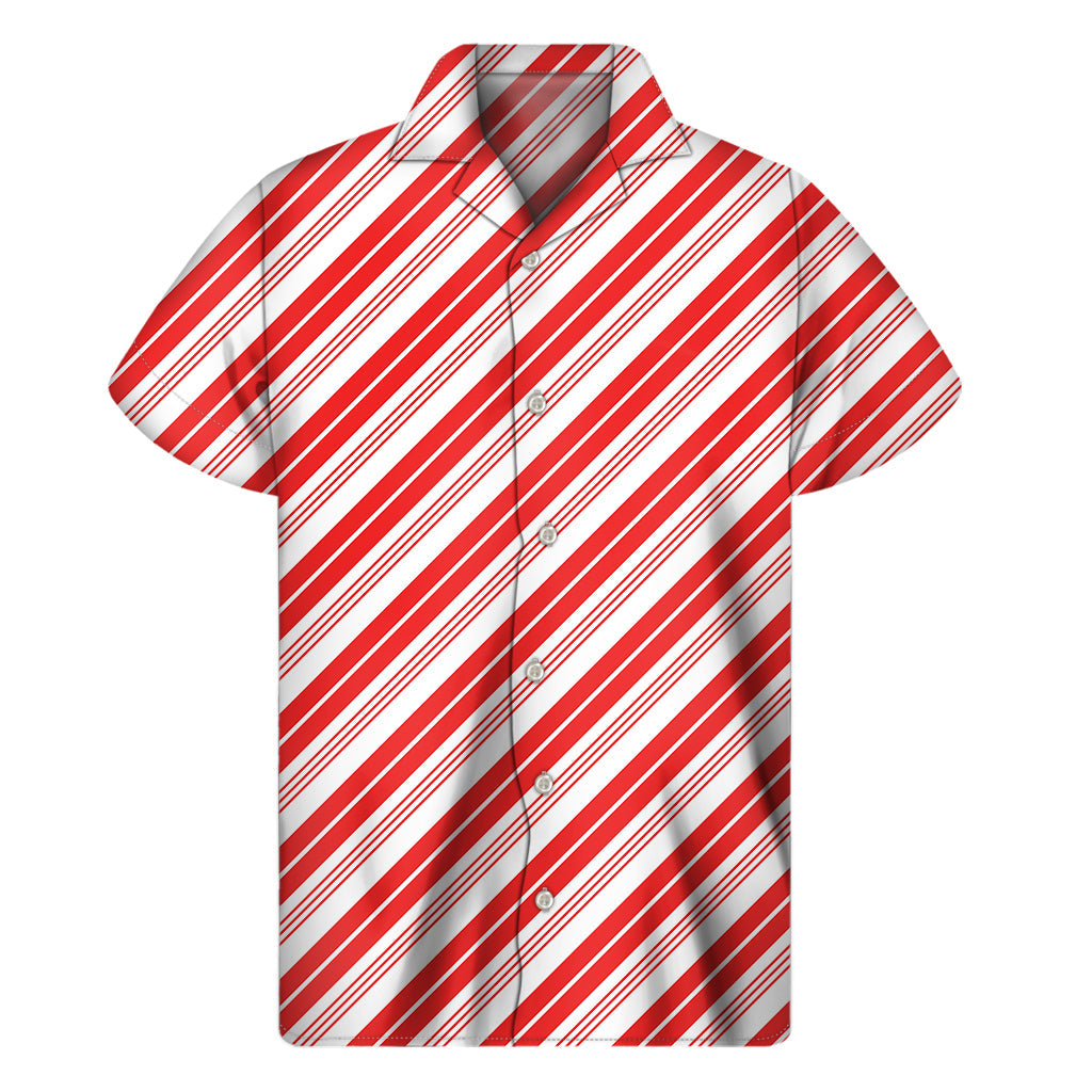 Red and White Candy Cane Stripe Hawaiian Short Sleeve Shirt - 1
