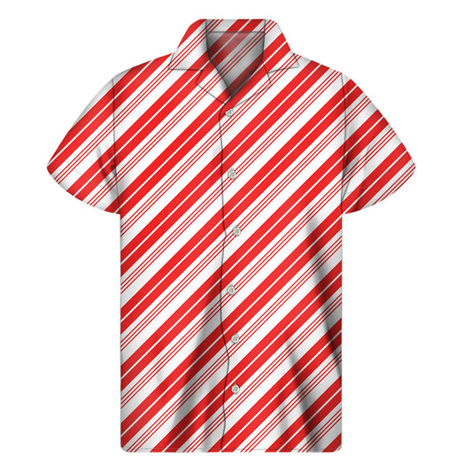 Red and White Candy Cane Stripe Hawaiian Short Sleeve Shirt - 1