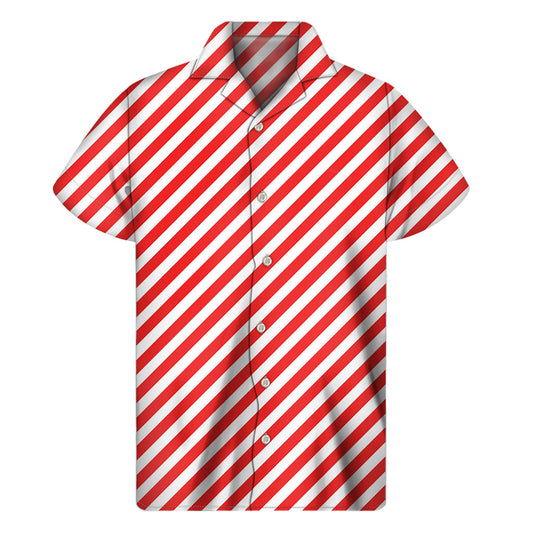 Red and White Candy Cane Striped Hawaiian Style Shirt - 1