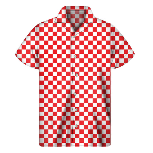 Red and White Hawaiian Checkered Print Short Sleeve Shirt - 1