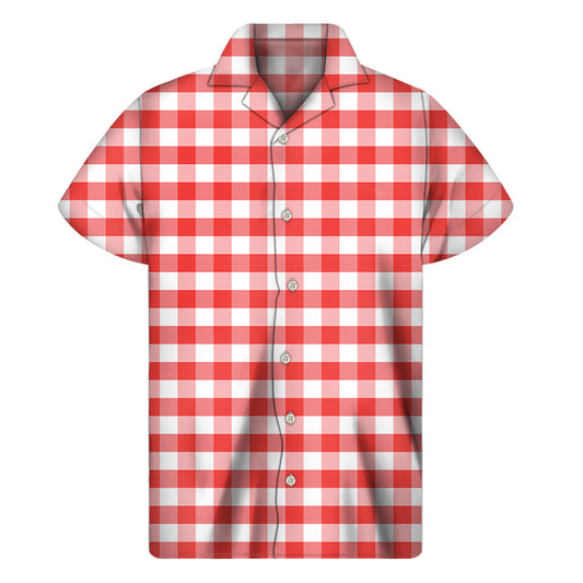 Island Vibes: Red Hawaiian Gingham Short Sleeve Shirt - 1