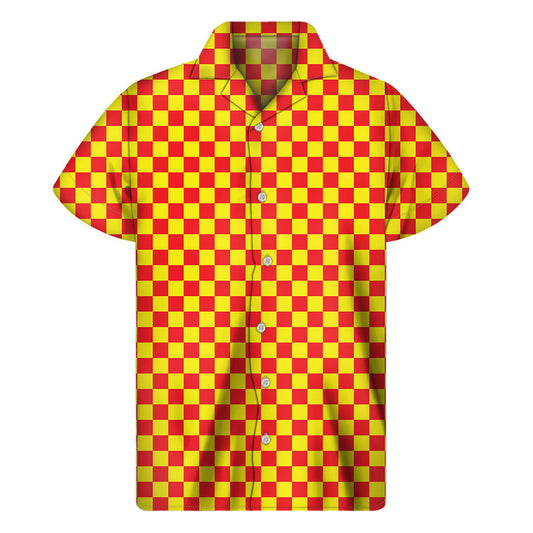 Tropical Vibes Red and Yellow Checkered Hawaiian Shirt - 1