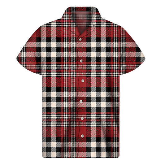 Red, Black and White Border Tartan Print Hawaiian Short Sleeve Shirt - 1
