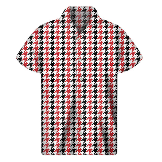 Red, Black, and White Houndstooth Hawaiian Aloha Shirt - 1