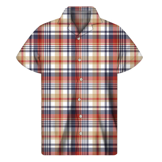 Tropical Vibes: Red, Blue, and Beige Madras Plaid Hawaiian Short Sleeve Shirt - 1