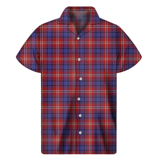 Blue and White Hawaiian Tartan Print Short Sleeve Shirt - 1