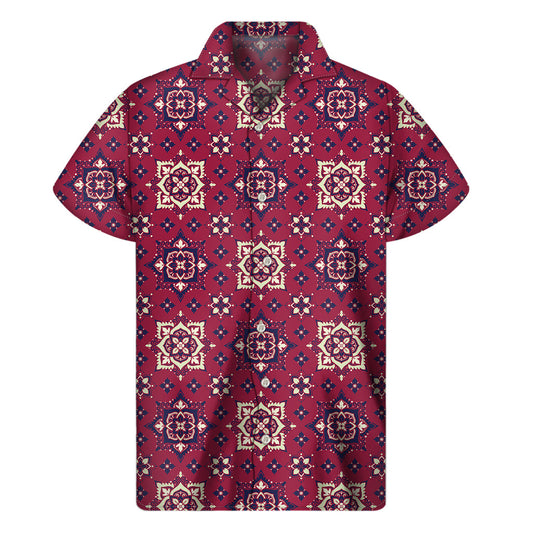 Red Boho Flower Hawaiian Short Sleeve Shirt - 1
