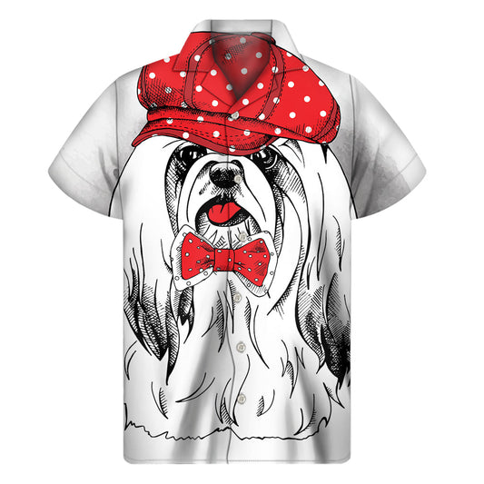 Red Cap Hawaiian Shirt with Yorkshire Terrier Print - 1