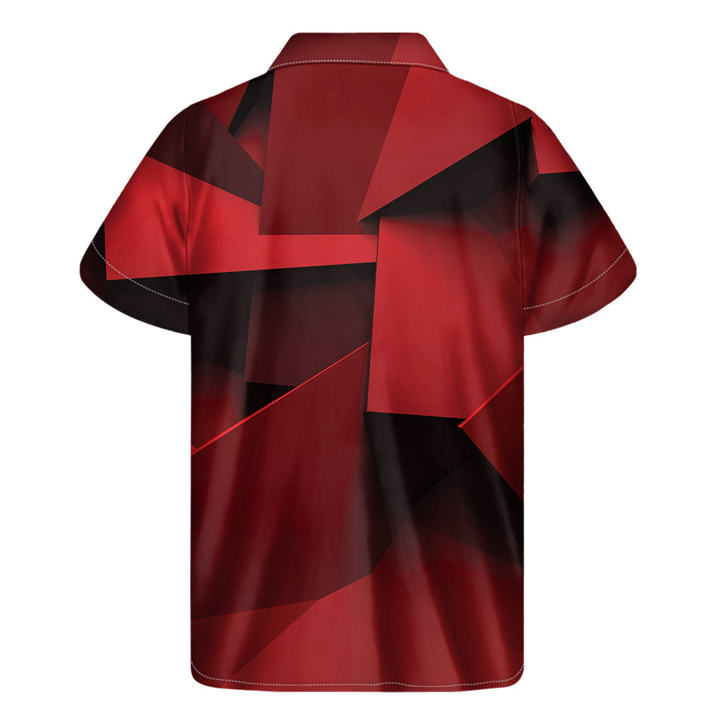 Island Chic: Red Geometric Print Hawaiian Short Sleeve Shirt - 2