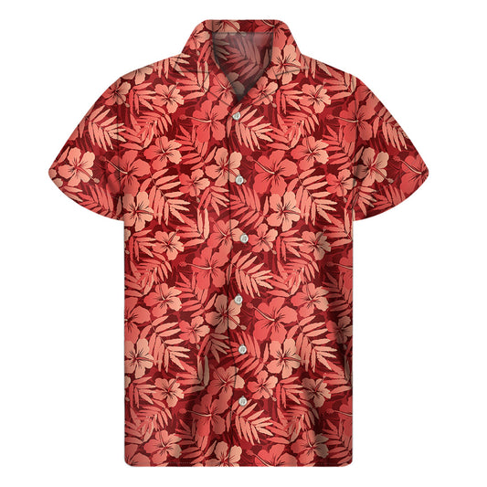 Red Hawaiian Tropical Pattern Men's Short Sleeve Shirt - 1