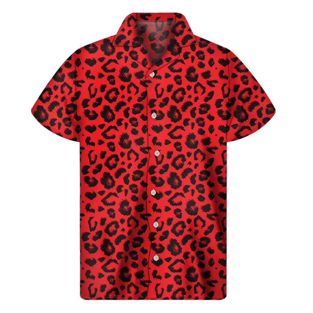 Red Leopard Print Hawaiian Short Sleeve Shirt for a Tropical Twist - 1