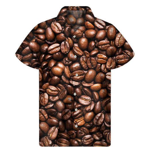 Roasted Coffee Bean Print Hawaiian Short Sleeve Shirt - 1