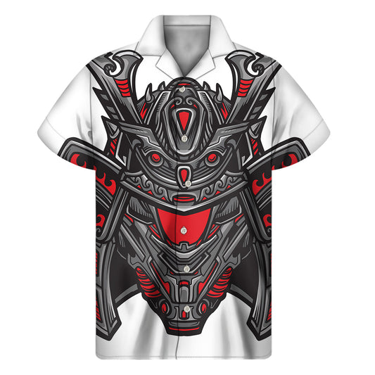 Robot Samurai Mask Print Hawaiian Short Sleeve Shirt - Embrace the Aloha Spirit! - 1