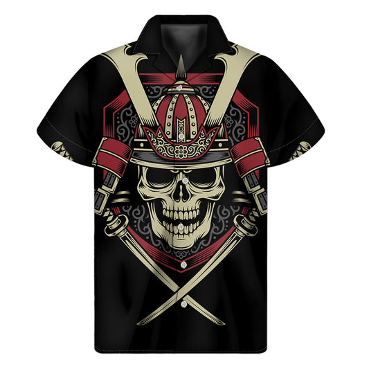 Warrior Skull Aloha: Men's Hawaiian Short Sleeve Shirt - 1