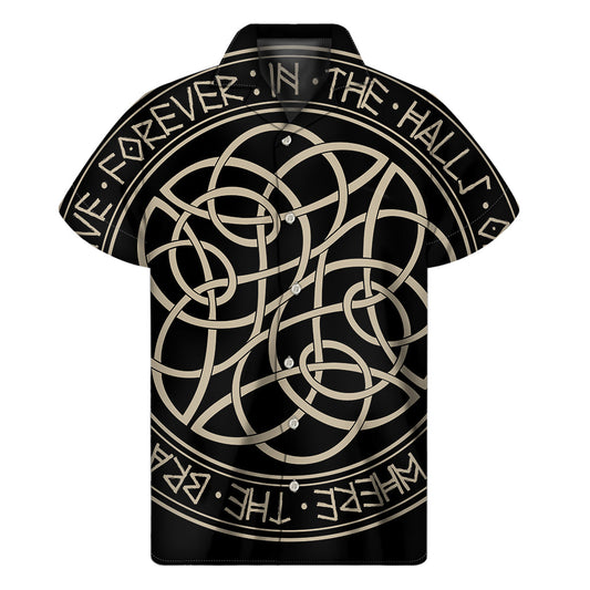 Island Vibes: Hawaiian Short Sleeve Shirt with Scandinavian Viking Symbol Print - 1