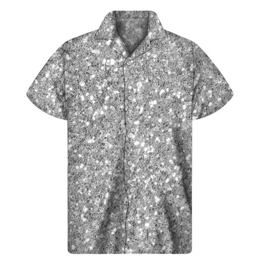 Sizzling Silver Glitter Hawaiian Shirt for Men - 1