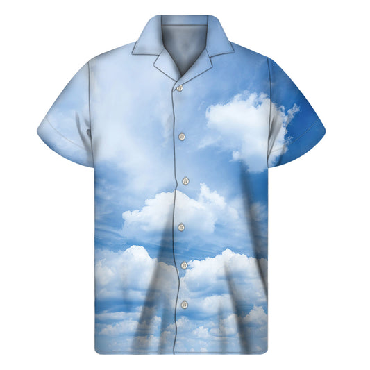 Sky Cloud Print Hawaiian Short Sleeve Shirt - 1