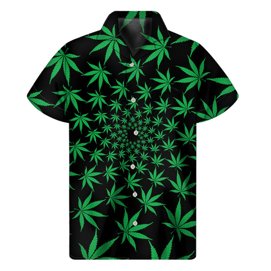 Swirl Cannabis Leaf Hawaiian Short Sleeve Shirt - 1