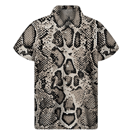 Tan and Black Snakeskin Print Hawaiian Short Sleeve Shirt - 1
