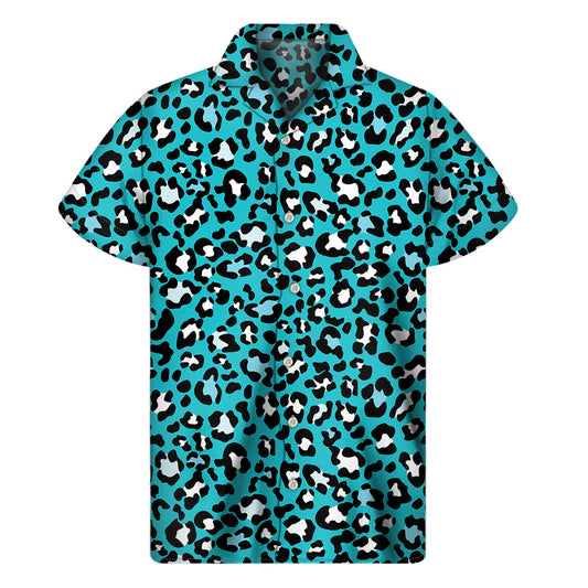 Turquoise Leopard Print Hawaiian Short Sleeve Shirt - 1