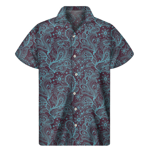Turquoise Paisley Paradise: Men's Hawaiian Short Sleeve Shirt - 1