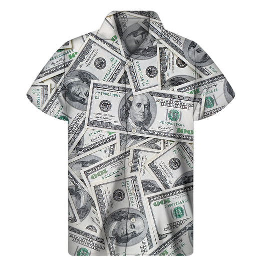 Island Vibes: Hawaiian Dollar Pattern Print Short Sleeve Shirt - 1